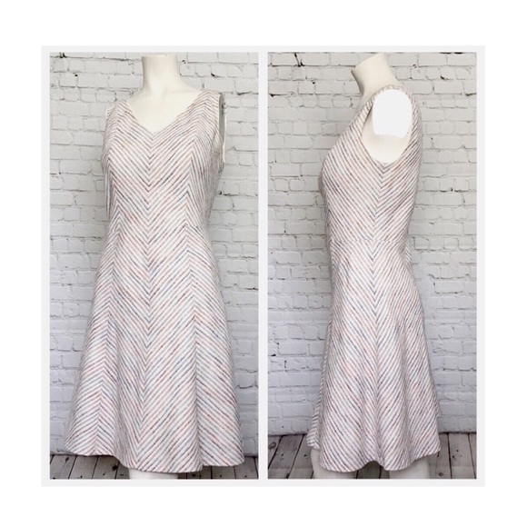 TOMMY HILFIGER | BIAS STRIPE V-NECK A-LINE DRESS - Picture 1 of 8